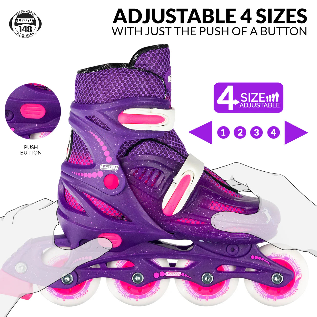 KIDS ADJUSTABLE ROLLERBLADE GLITTER PURPLE
