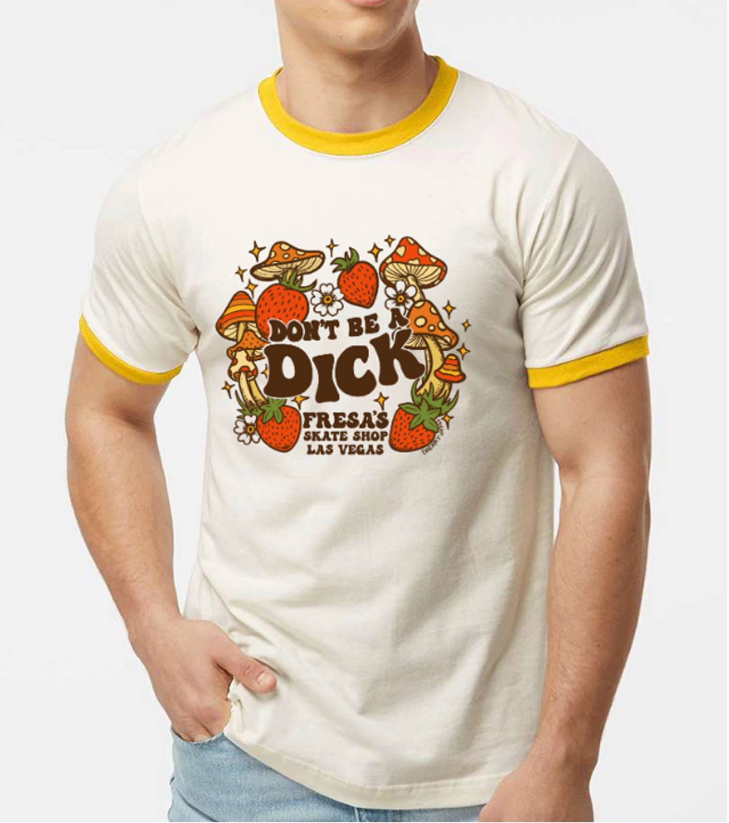 DON'T BE A DICK RINGER TEE MUSTARD COLOR