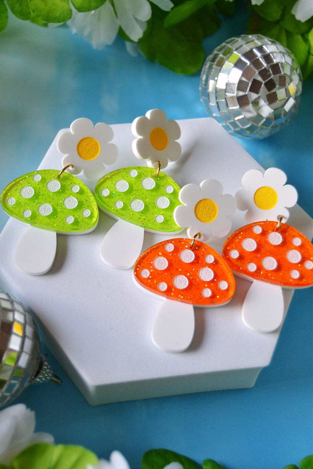 GLITTERY MAGIC MUSHROOMS EARRINGS