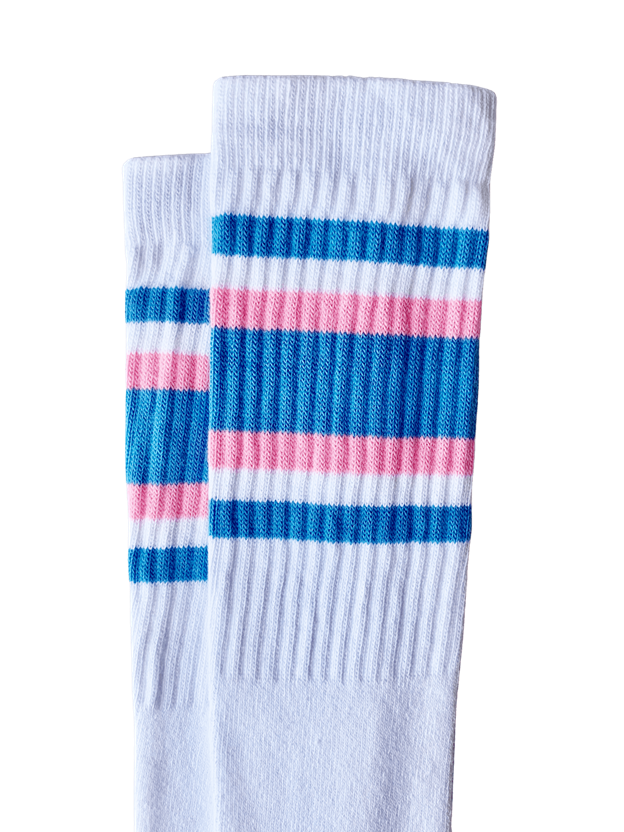 22-INCH KNEE HIGH SOCKS-BLUE & BABY PINK