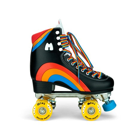 Come to Fresa's Roller Skate shop in Las Vegas and get your Moxi skates Rainbow Raider Black. These Black Moxi Skate Rainbow Raider are ready for outdoor skating. Cruise around Las Vegas Art District or come and skate in our indoor skate ramp. Fresa's Roller Skate Shop the one skate shop in Las Vegas. We build custome shoe roller skate, roller Skate Classes and Roller Blade classes.