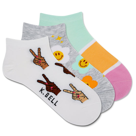 PEACE, FLOWERS WOMENS SOCKS (3PK)