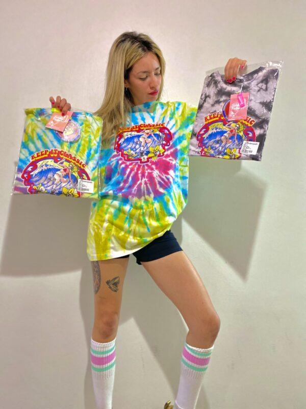 Large Keep it Classic Tie Dye T-shirt Pink/Green