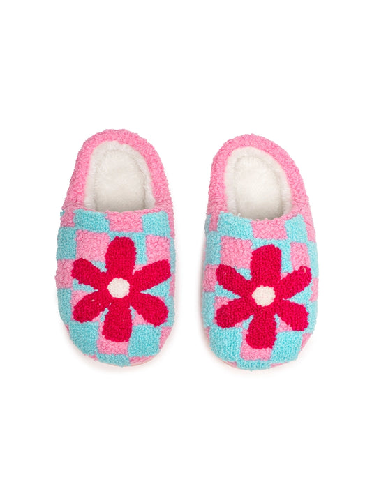 CHECKER WITH RED FLOWER KIDS SLIPPERS