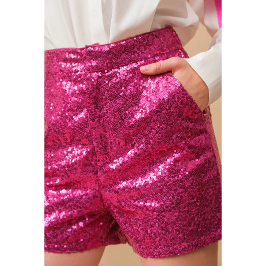 FUSHIA HOT PINK SEQUIN SHORTS