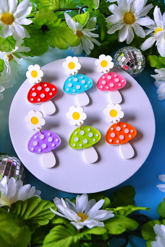 GLITTERY MAGIC MUSHROOMS EARRINGS