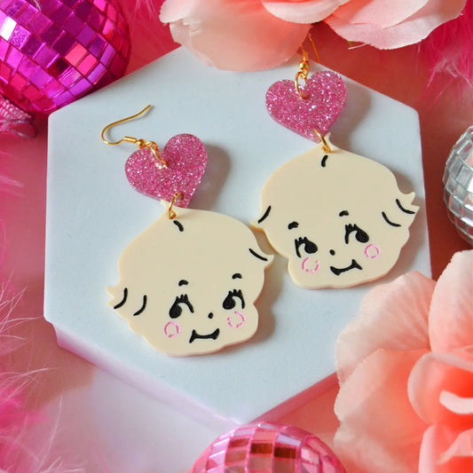 ACRYLIC KEWPIE RETRO DOLL EARRINGS