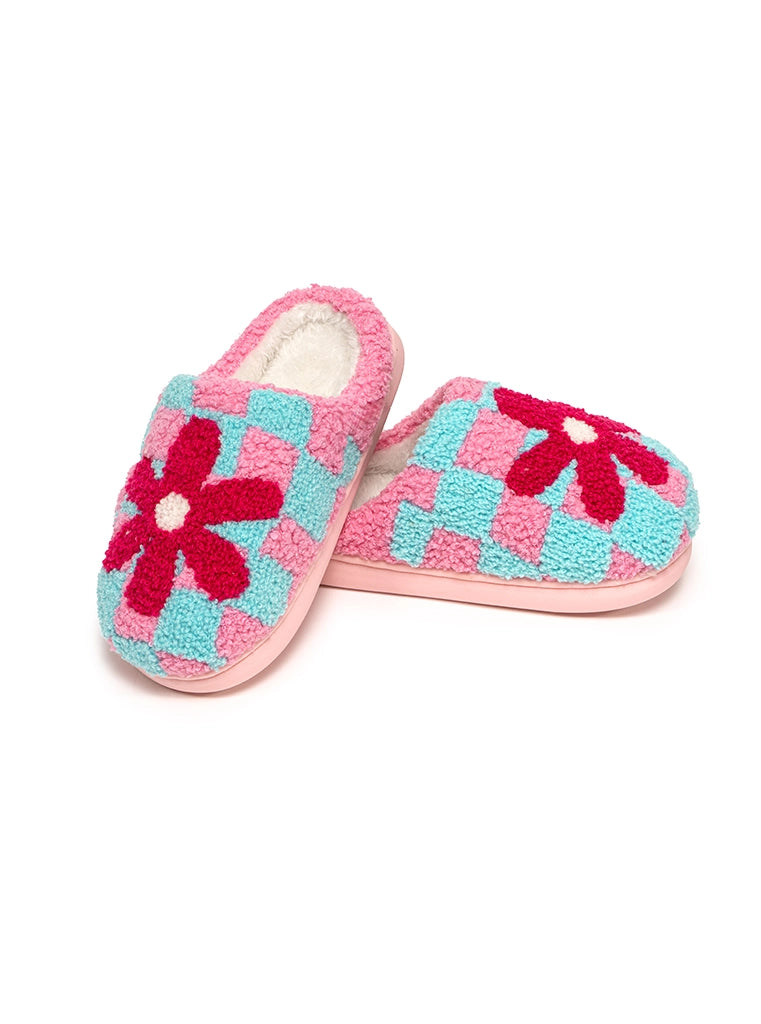 CHECKER WITH RED FLOWER KIDS SLIPPERS