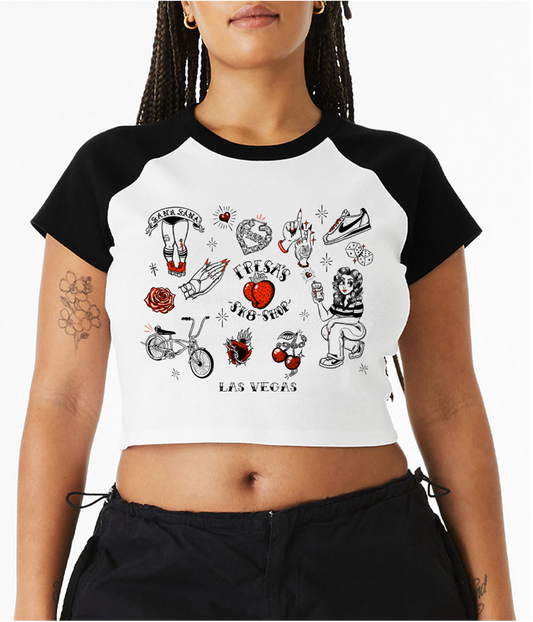 90'S FRESA'S TATTOO FLASH CROP BASEBALL TEE