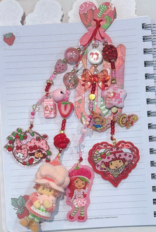 STRAWBERRY GIRL & CAT BOOKMARK CHARM
