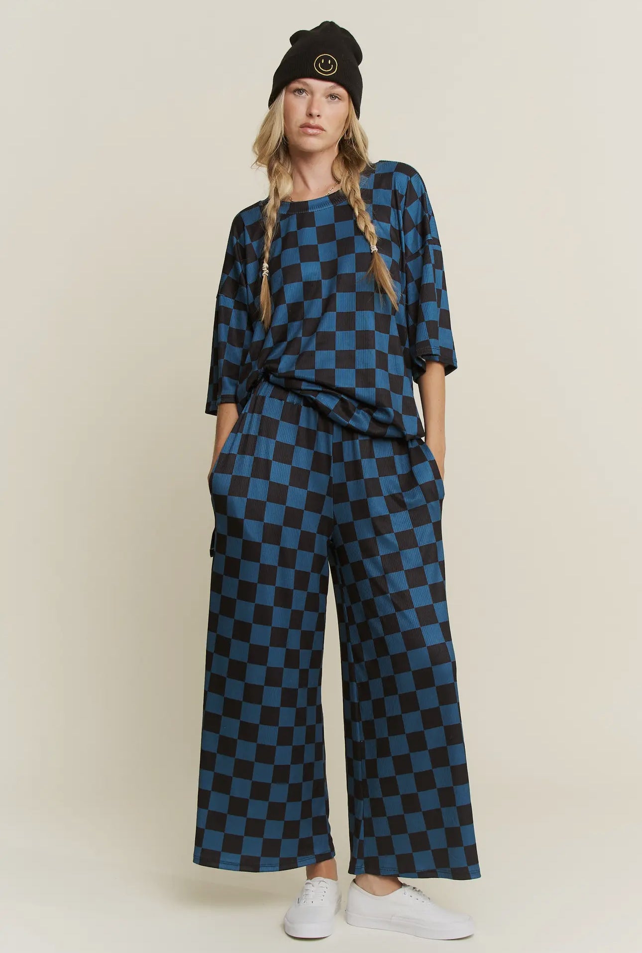 RIBBED CHECKERED COZY PANTS & SHIRT SET