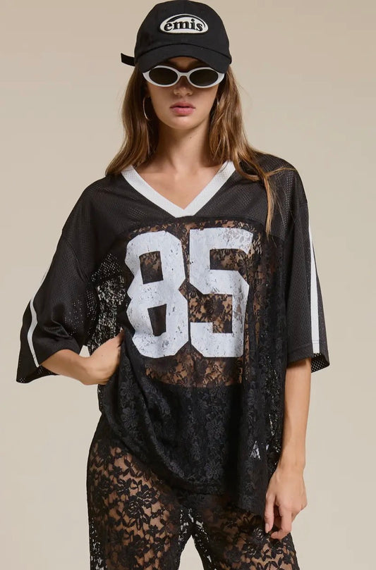 V NECK OVERSIZED BLACK JERSEY SHIRT