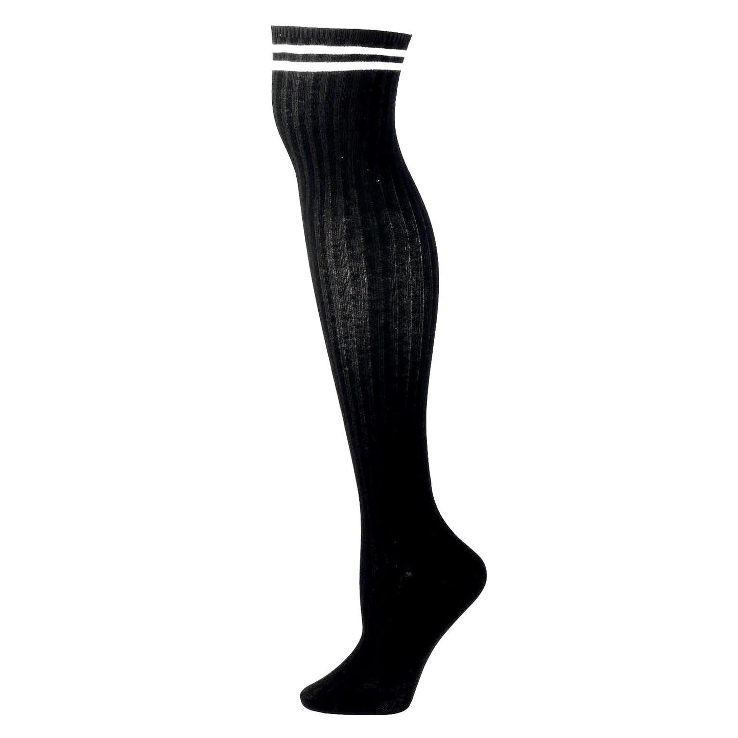 HIGH KNEED BALCK DOUBLE WHITTE LINES SOCKS