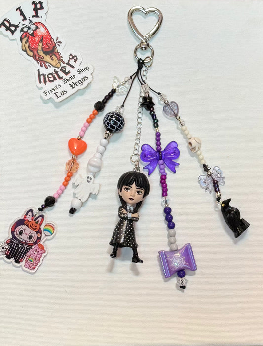 WEDNESDAY KEYCHAIN OR BAG CHARM PURPLE & ORANGE