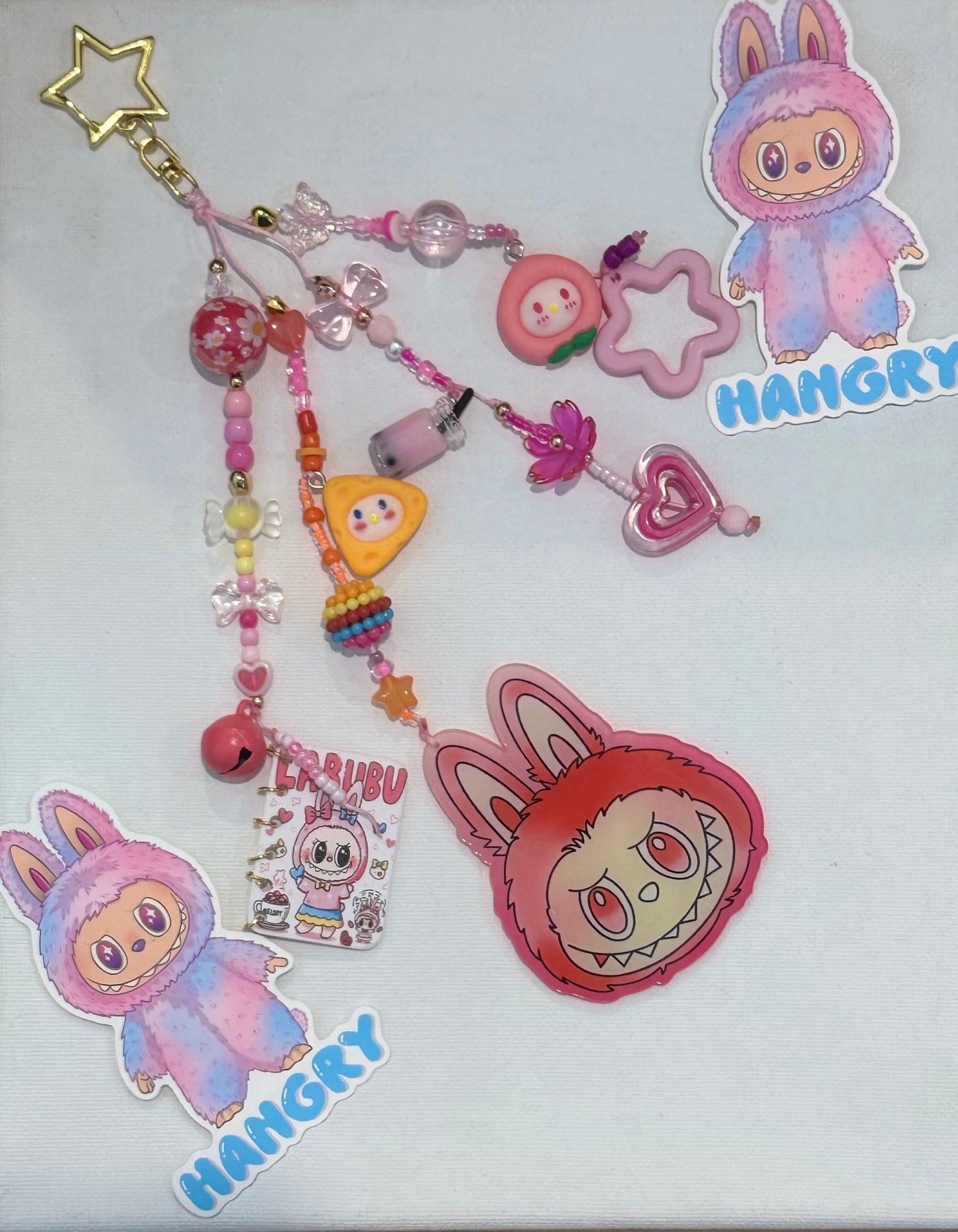 BLUE PINK/ORANGE LAFUFU BAG CHARM/ JUNK JOURNAL