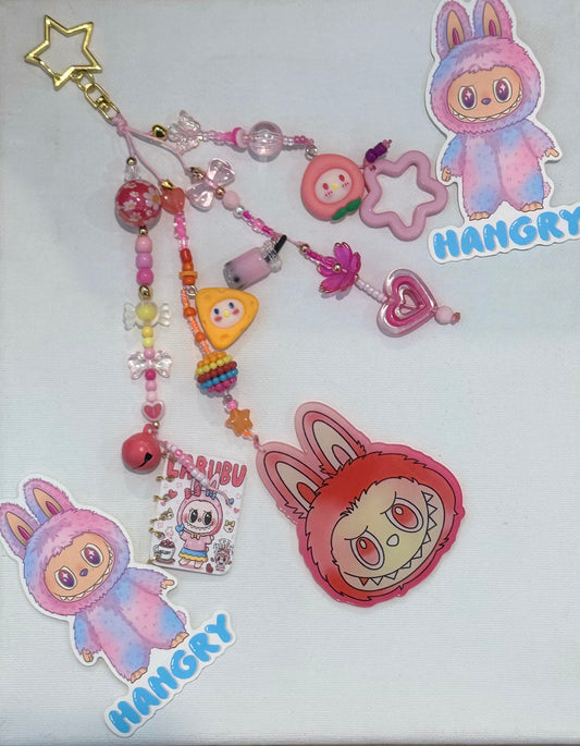 BLUE PINK/ORANGE LAFUFU BAG CHARM/ JUNK JOURNAL