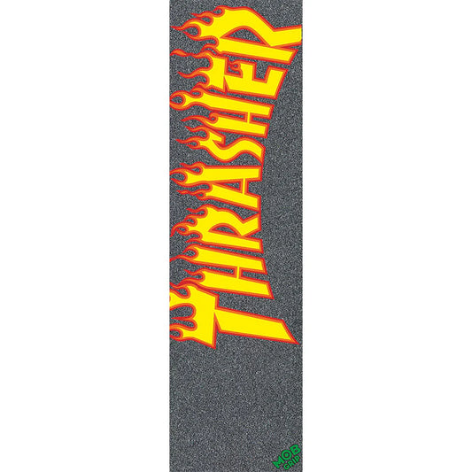 MOB GRIP 9" THRASHER YELLOW AND ORANGE FLAME LOGO