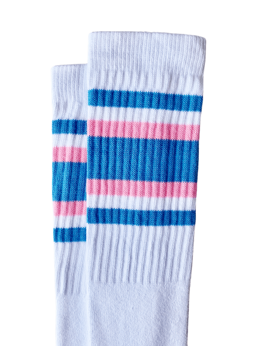 22-INCH KNEE HIGH SOCKS-BLUE & BABY PINK