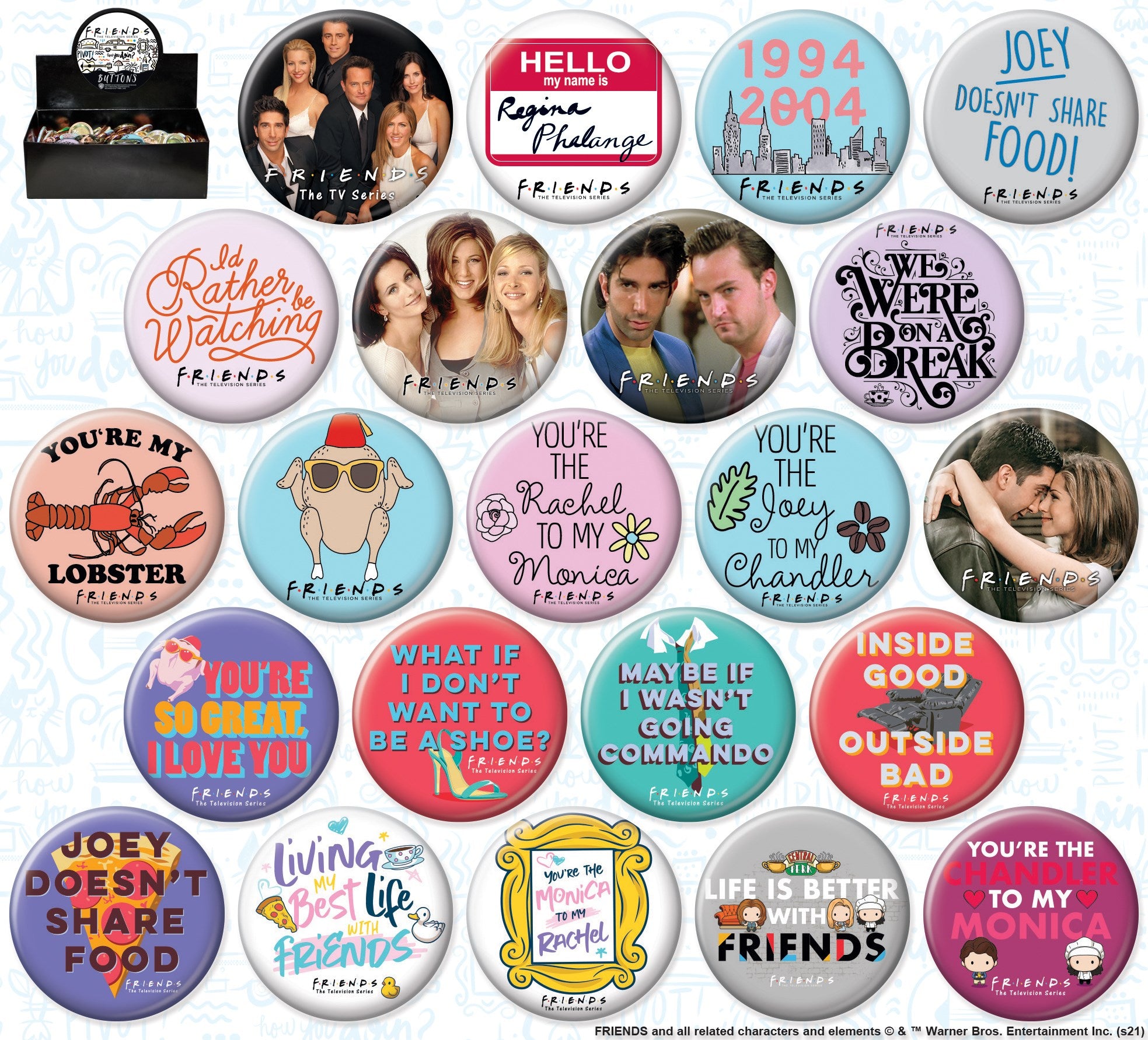 FRIENDS BUTTONS ASSORTMENT – Fresa's Skate Shop