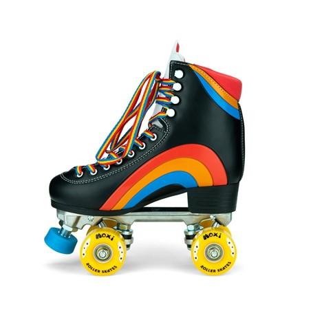 Come to Fresa's Roller Skate shop in Las Vegas and get your Moxi skates Rainbow Raider Black.   These Black Moxi Skate Rainbow Raider are ready for outdoor skating.  Cruise around Las Vegas Art District or come and skate in our indoor skate ramp. Fresa's Roller Skate Shop the one skate shop in Las Vegas.  We build custome shoe roller skate, roller Skate Classes and Roller Blade classes.