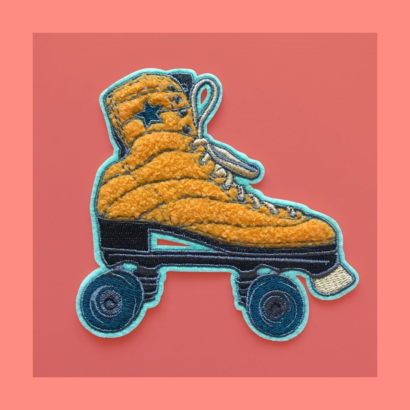 ROLLER SKATE IRON-ON MUSTARD PATCH