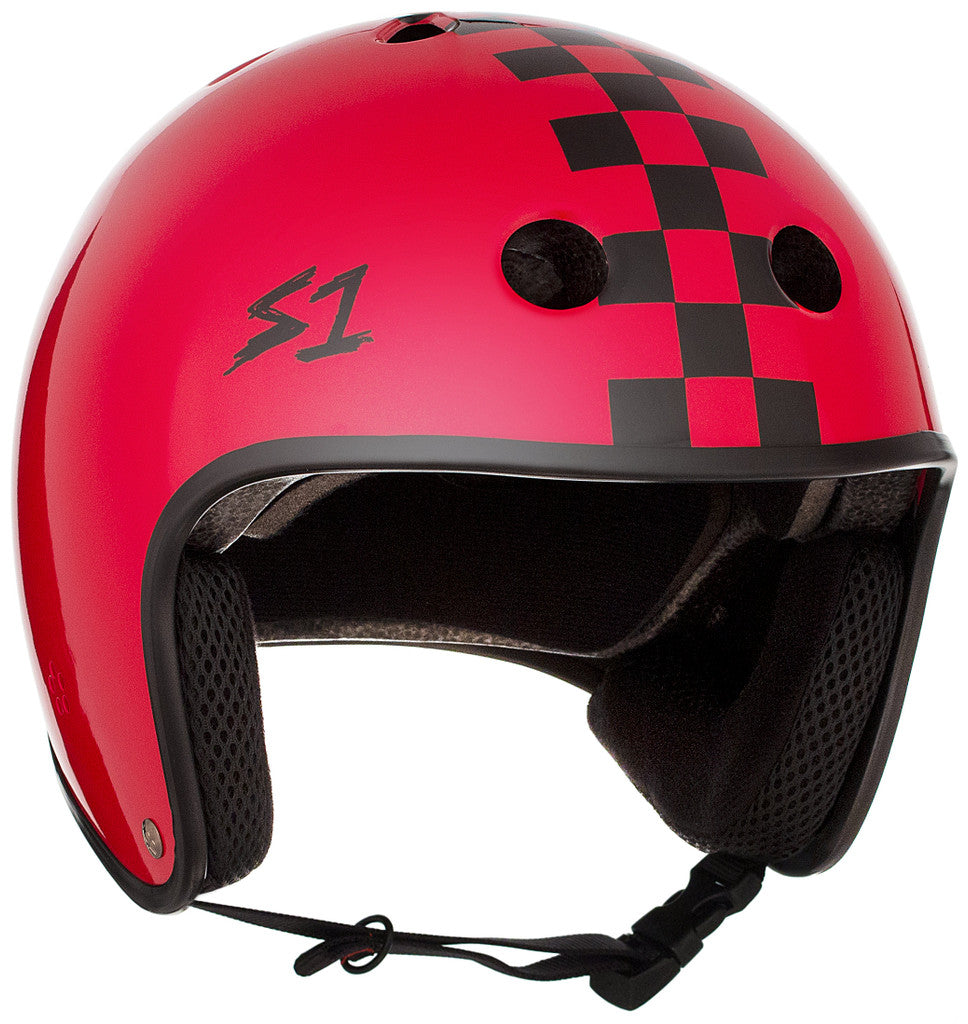 S1 RETRO HELMET-RED GLOSS W CHECKERS