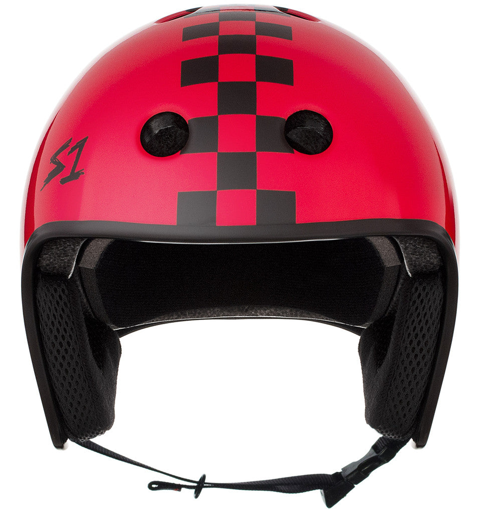 S1 RETRO HELMET-RED GLOSS W CHECKERS