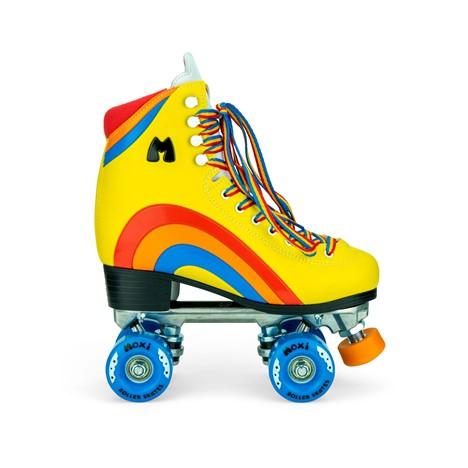 Come to Fresa's Roller Skate shop in Las Vegas and get your Moxi skates Rainbow Raider Yellow.   These Yellow Moxi Skate Rainbow Raider are ready for outdoor skating.  Cruise around Las Vegas Art District or come and skate in our indoor skate ramp. Fresa's Roller Skate Shop the one skate shop in Las Vegas.  We build custome shoe roller skate, roller Skate Classes and Roller Blade classes.
