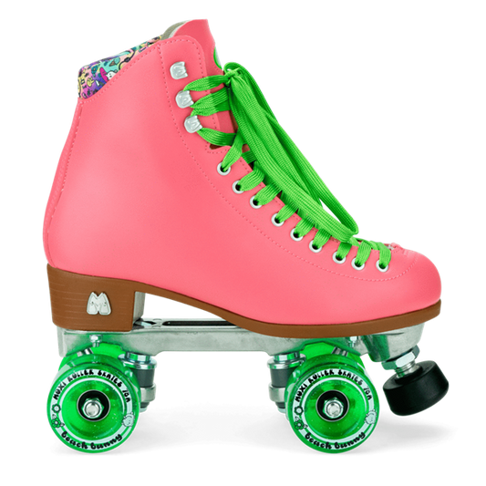 Come to Fresa's Roller Skate shop in Las Vegas and get your Moxi skates Beach Bunny.   These Watermelon/pink Moxi Skate Beach Bunny are ready for outdoor skating.  Cruise around Las Vegas Art District or come and skate in our indoor skate ramp. Fresa's Roller Skate Shop the one skate shop in Las Vegas.  We build custome shoe roller skate, roller Skate Classes and Roller Blade classes.