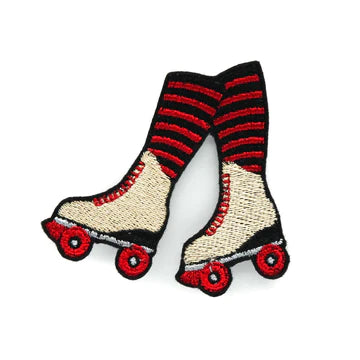 Roller Skates Iron On Patch - Black and Red