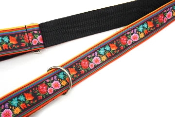 Mexican Floral Black Skate Leash with D Rings