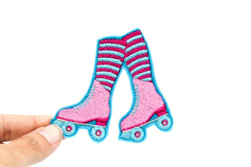 Roller Skates Iron On Patch - Pink and Blue
