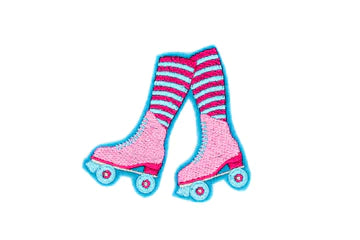 Roller Skates Iron On Patch - Pink and Blue